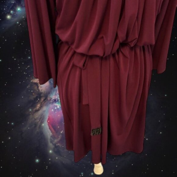 Badgley Mischka PLUM Draped Dress w/ V-Neck Embellished Beading w/Belt ( L ) NWT - Picture 5 of 16